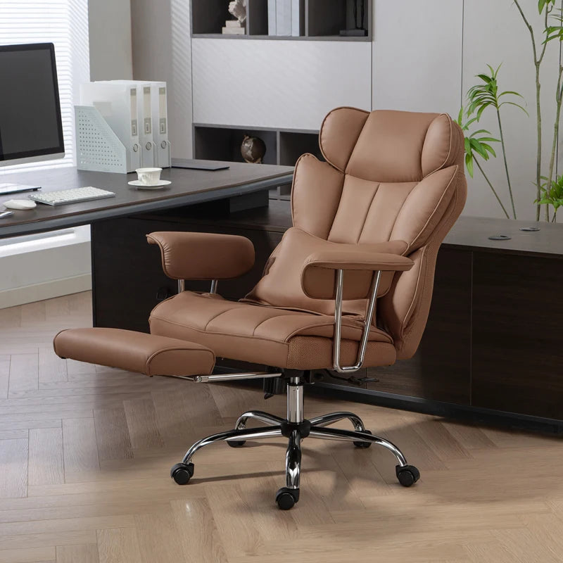 400LBS Massage Office Chair, Executive Office Chair with 6-Point Vibration, Footrest and Lumbar Support, Brown