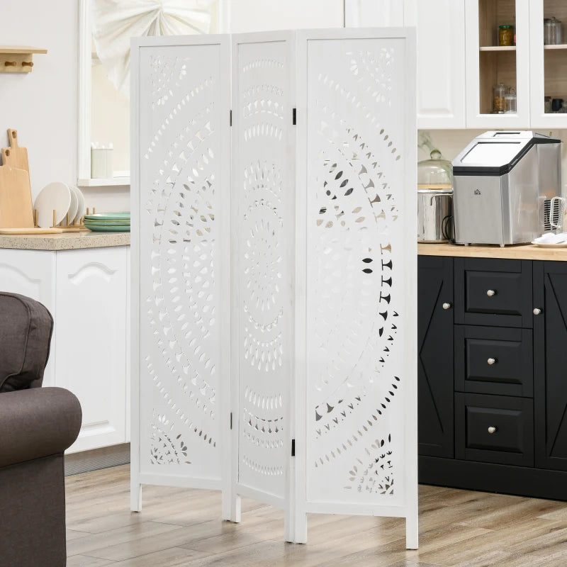 3 Panel Room Divider, 5.6 Ft Tall Portable Folding Privacy Screen, Wood Partition Wall Divider for Home Office, White
