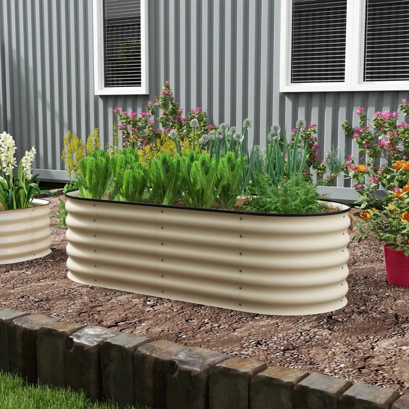 5 x 2 x 1.5 FT Galvanized Steel Raised Garden Bed, Metal Garden Bed Planter Box with Safety Edging, Cream White