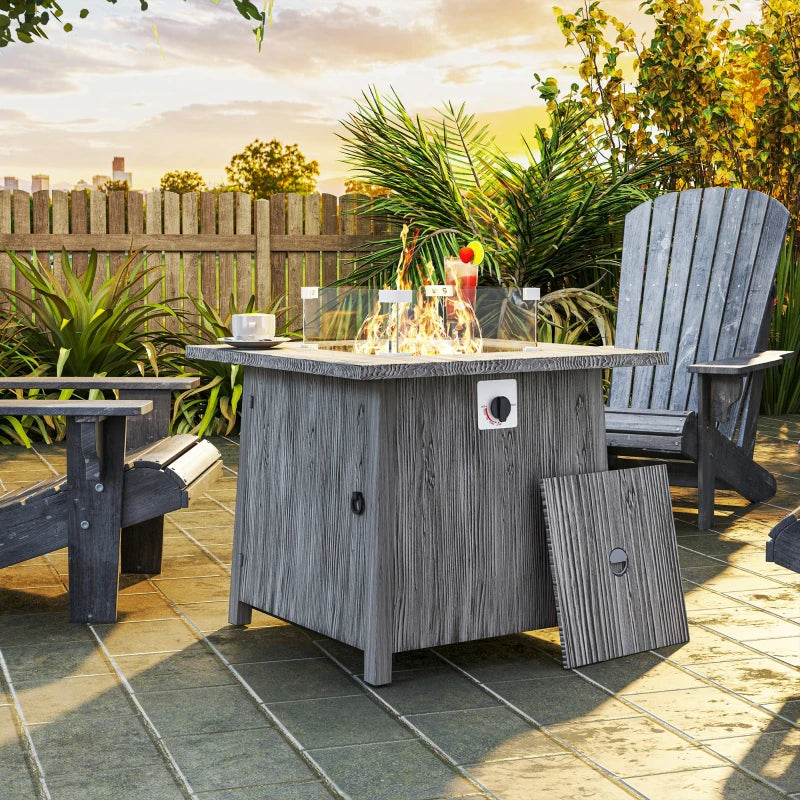 28" Propane Fire Pit Table 40,000 BTU Square Outdoor Gas Fire Table with Waterproof Cover, Adjustable Foot Pads