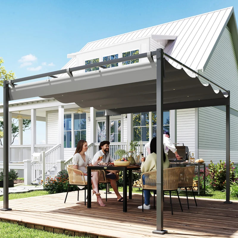 10' x 10' Outdoor Gazebo, Retractable Pergola Canopy with Magnetic Fixture, UPF30+ Metal Pergola Kit, Grey