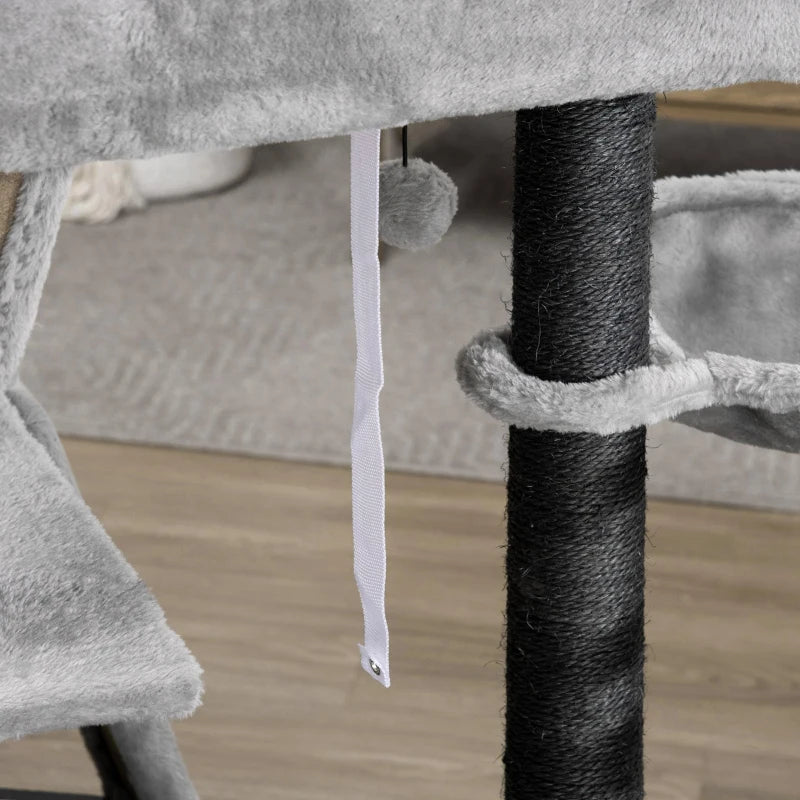47" Cat Tree for Indoor Cats, Kitty Activity Center, Cat Tower with Cat Ear Bed Ramp Condo Hammock Hanging Ball Toys Sisal Rope Scratching Post, Light Grey