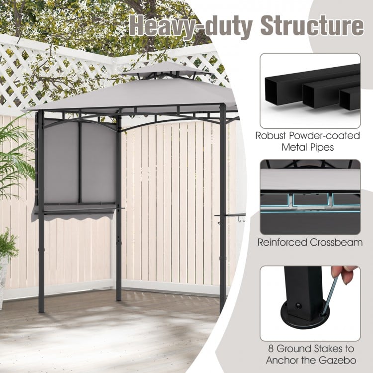 11 x 5 FT Grill Gazebo with Side Awning and Double-Tiered Top-Gray