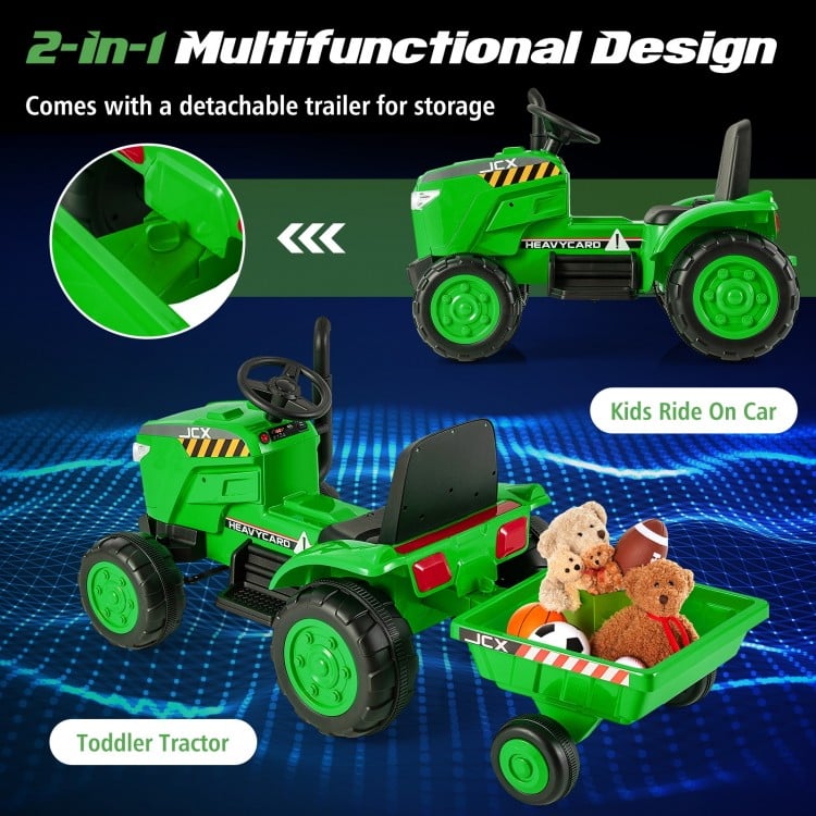 12V Kids Ride On Tractor with Trailer and Remote Control-Dark Green