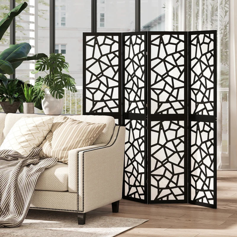 4 Panel Room Divider, 5.6 FT Lightweight Folding Privacy Screen with Geometric Pattern for Living Room, Bedroom, Black