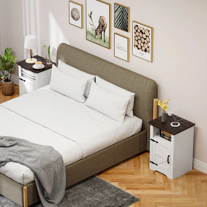 Set of 2 Side Tables, Night Stands with Charging Outlets, White