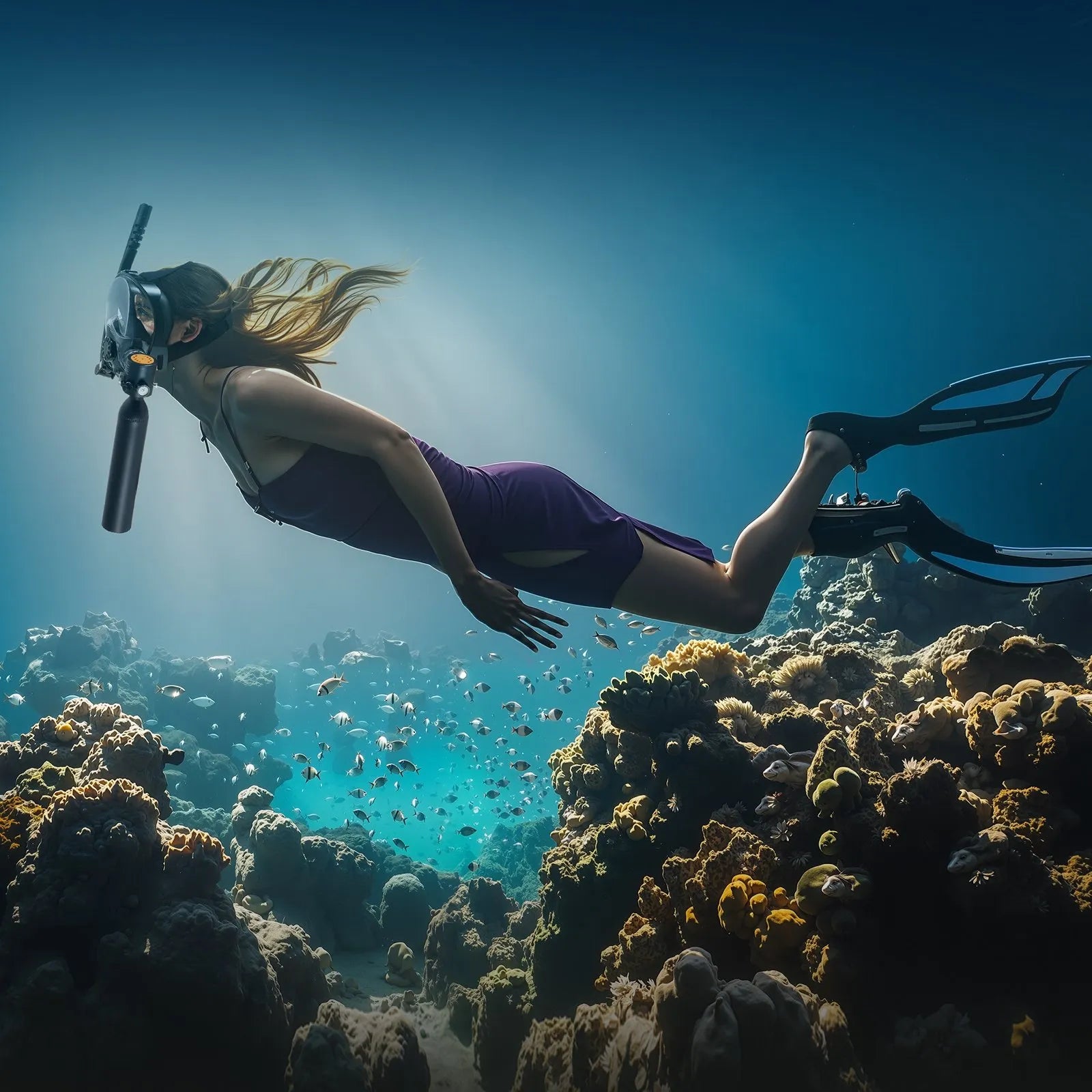 VEVOR 0.5L Scuba Tank 98.43 ft Diving Depth Lung Tank Kit with Snorkel Mask