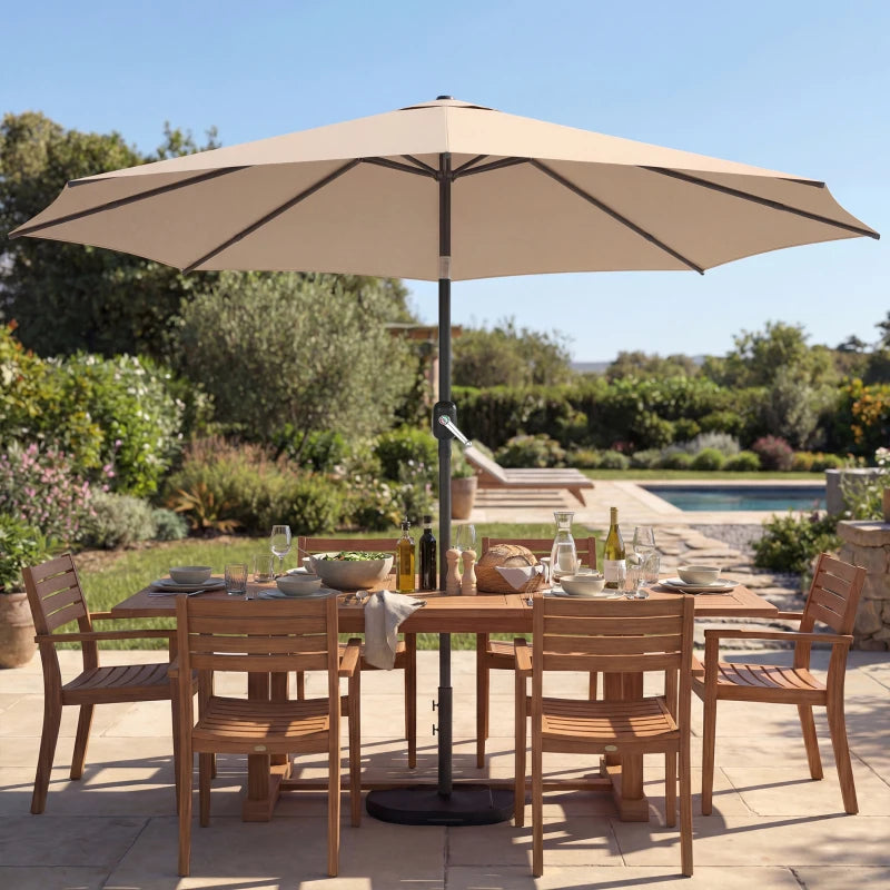 10' x 10' Round Market Umbrella with Base and Sandbag, Patio Umbrella with Crank Handle and Tilt, Khaki