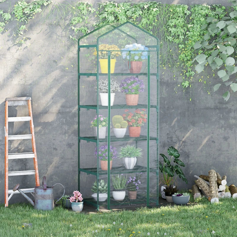 5 Tier Mini Greenhouse, Portable Outdoor Flower Stand with Shelf Clips, Indoor Greenhouse with Steel Frame, Transparent, 27.25" x 19.25" x 76", Clear