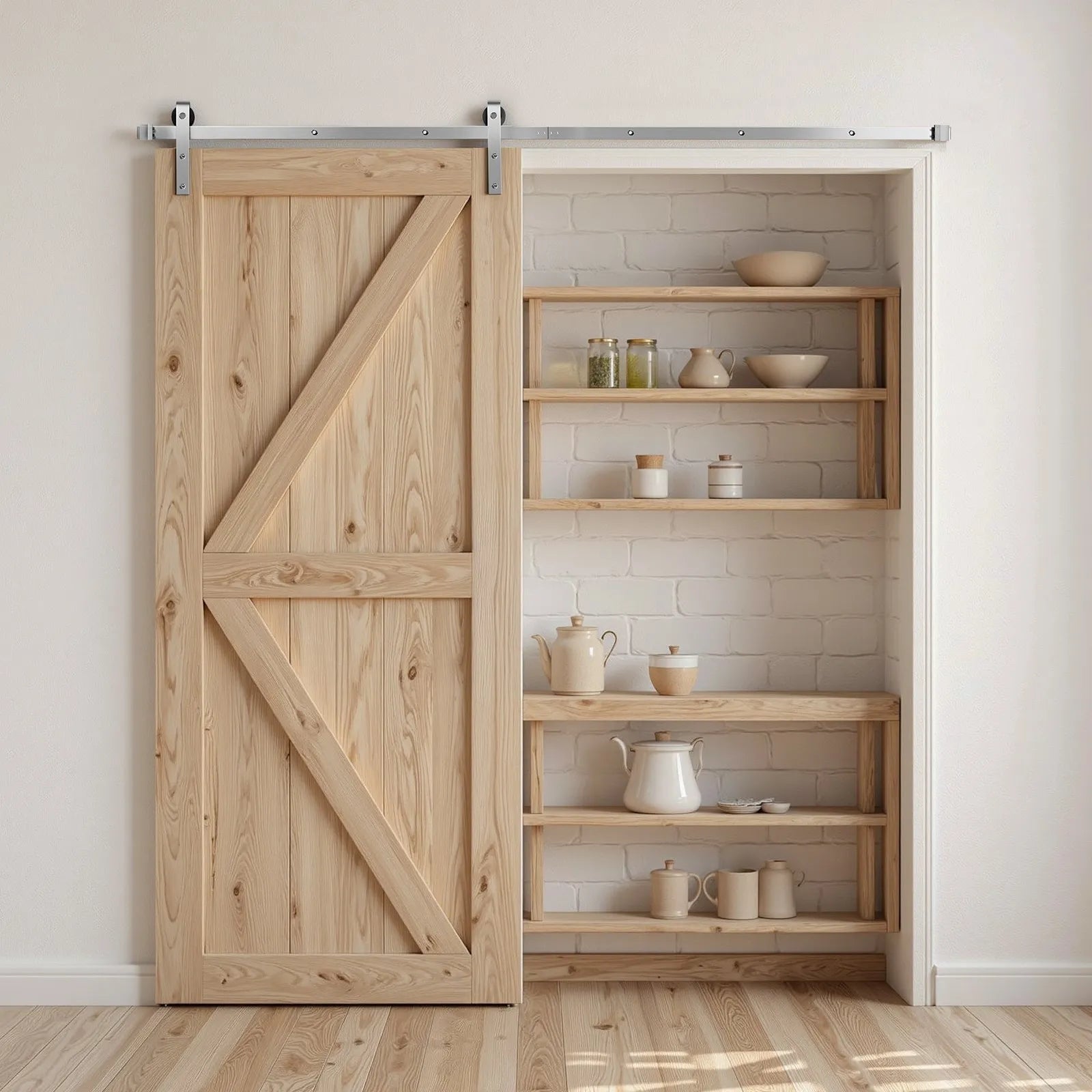 VEVOR 8FT Sliding Barn Door Hardware Kit for Single Sliding Barn Door Silver