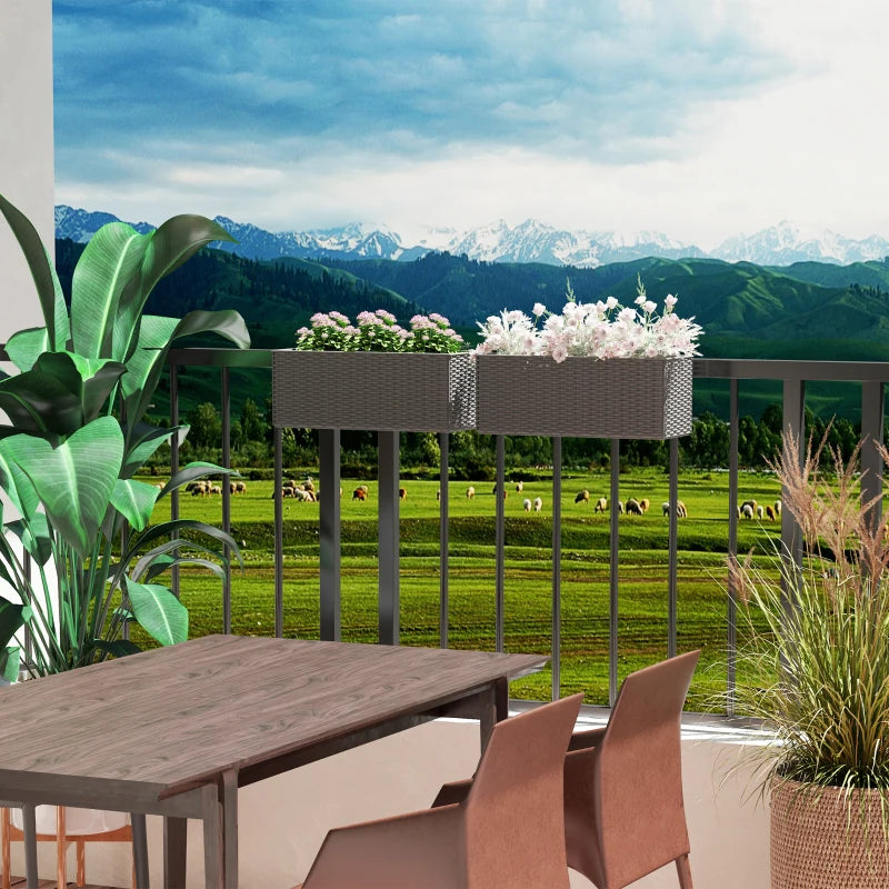 2 Pack 20 Inch Hanging Flower Pots, Railing Planter Box for Fence, Garden, Rattan Look, Grey