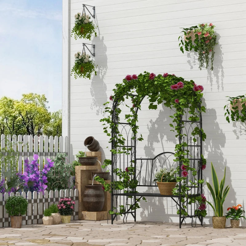 43" Garden Arbor Bench Trellis for Vines Climbing Plant Outdoor Decor Arch- Black