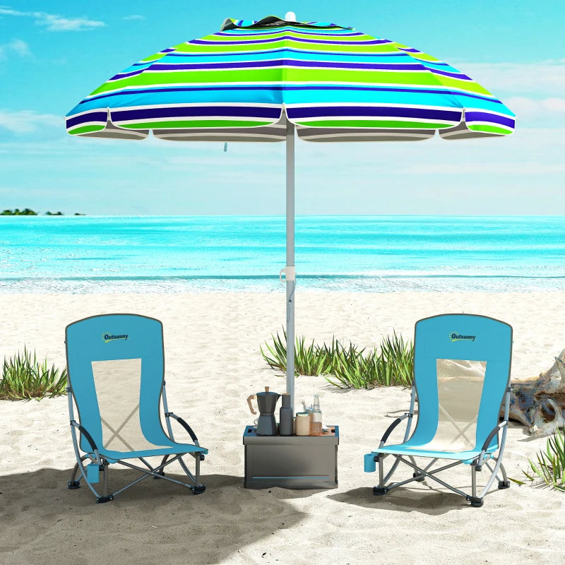 Set of 2 Folding Beach Chairs with Mesh Back, Carry Bag and Cup Holder for Outdoor Camping Lawn, 27.6" x 22.8" x 31.1"