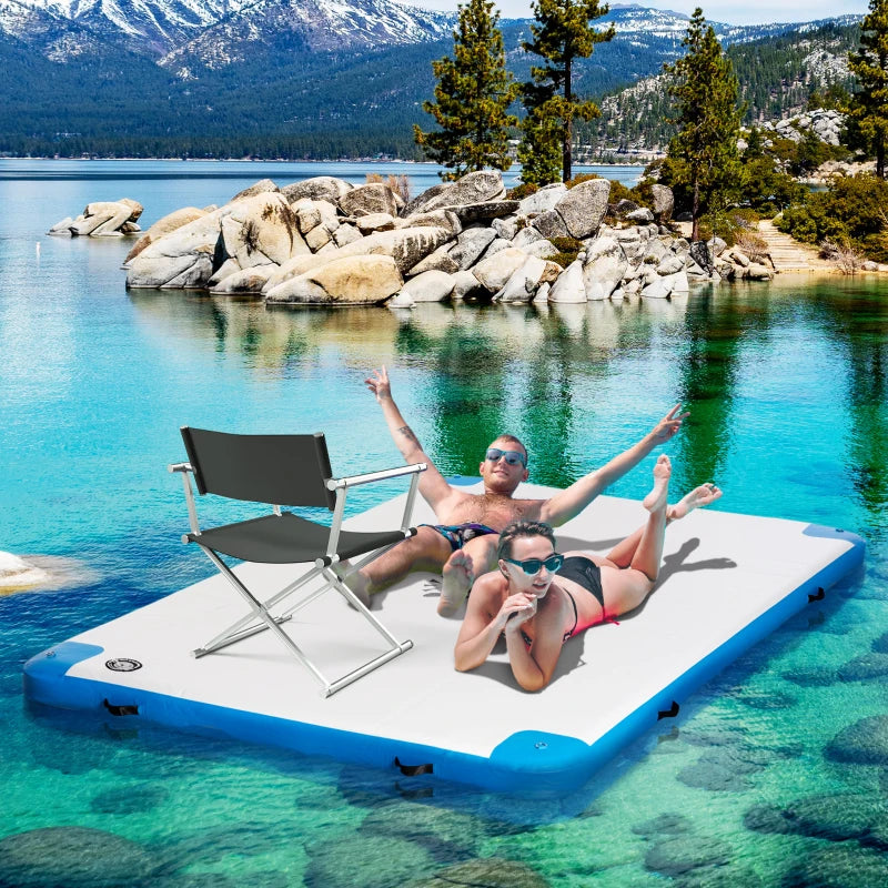 10' x 7' Water Floating Dock, Rafting Inflatable Island with Air Pump and Backpack for Pool, Beach, Ocean, Blue