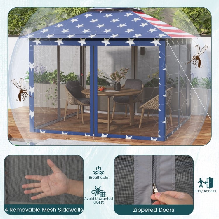 11 x 11 Feet 2-Tier Pop-Up Gazebo Tent Portable Canopy Shelter Carry Bag Mesh-Blue
