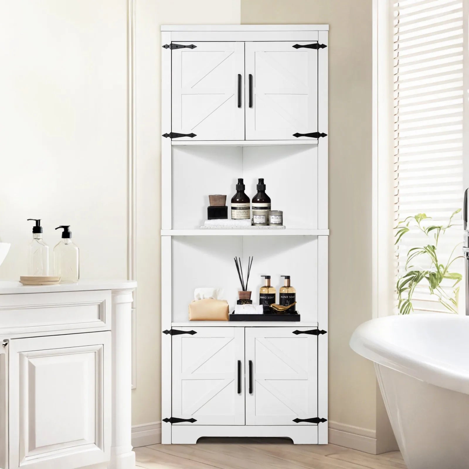VEVOR 32" Corner Storage Cabinet with 2 Wooden Doors & Adjustable Shelves White