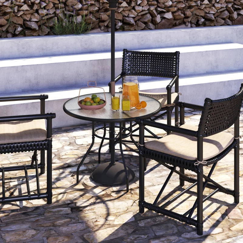 39.4" Round Outdoor Dining Table Coffee Side Bistro Table with Umbrella Hole, Glass Top, Steel Frame for Garden, Patio