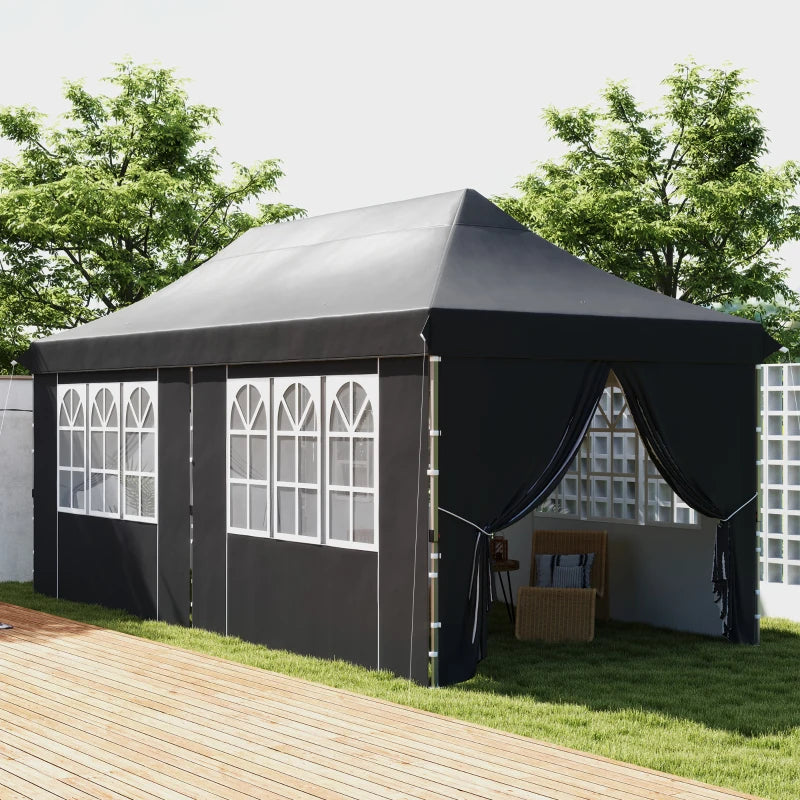 20x10 Pop Up Canopy with 6 Removable Sidewall, Carry Bag and 6 Sand Bags, Height Adjustable Instant Sun Shelter, Grey