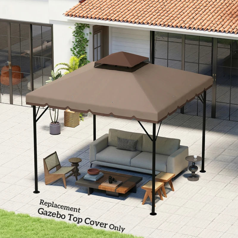 10' x 10' Gazebo Canopy Replacement, Double-Tier Outdoor Gazebo Cover Top Roof, TOP ONLY, Khaki/Brown