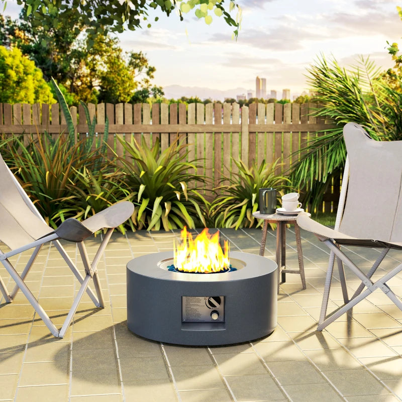 30" Round Propane Fire Pit Table 50,000 BTU Outdoor Gas Fire Table with Waterproof Cover, Decorative Glass Rocks, Tank Holder, Grey