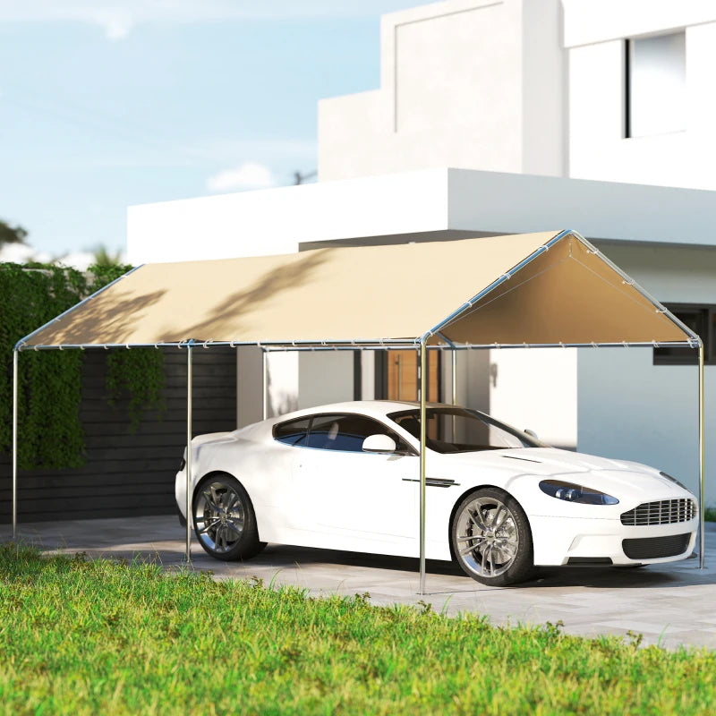 10' x 20' Carport Heavy Duty Galvanized Car Canopy with Included Anchor Kit, 3 Reinforced Steel Cables, Khaki