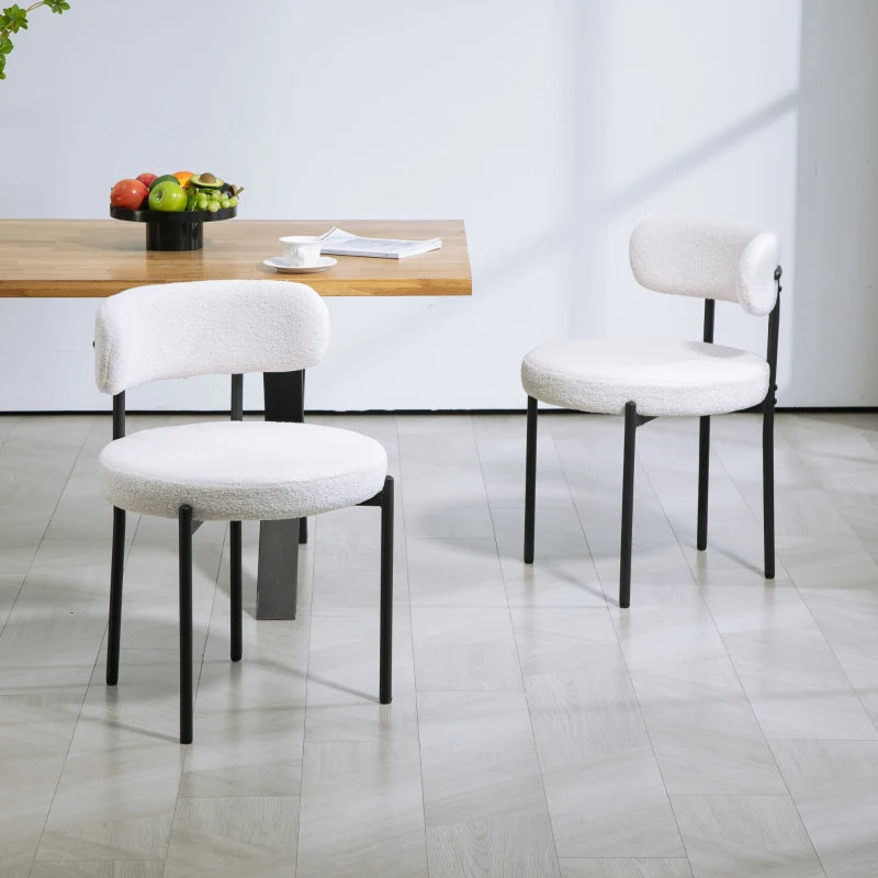 2 Pieces Kitchen Chairs, Modern Dining Chairs w/ Berber Fleece Upholstery and Steel Legs for Living Room, Cream White