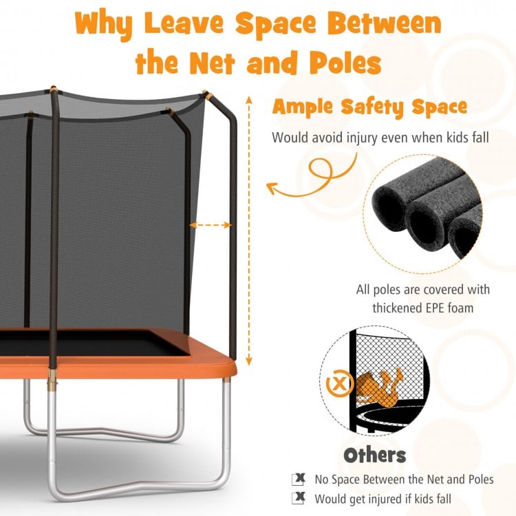 8 x 14 Feet Rectangular Recreational Trampoline with Safety Enclosure Net and Ladder