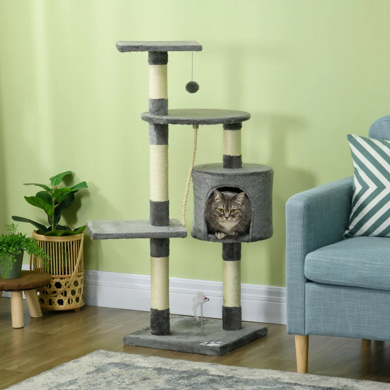 46Inch Scratching Cat Tree, Multi Level Cat Tower for Large Cats Adult with Toys and Condo, Grey