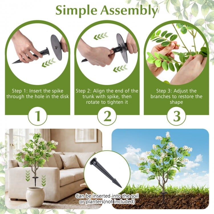 2 Pack Artificial Locust Flower Trees 39 Inch Fake Evergreen Shrubs with Ground Spikes-White