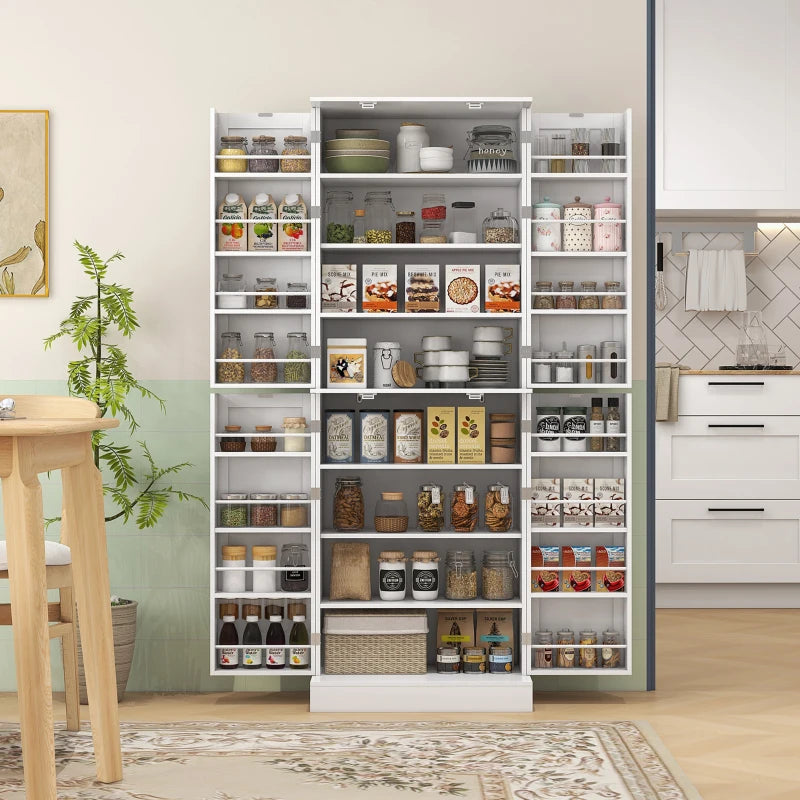 65" Kitchen Cabinet, Kitchen Pantry Cabinet with 4 Doors and 16 Door Shelves for Dining Room, White
