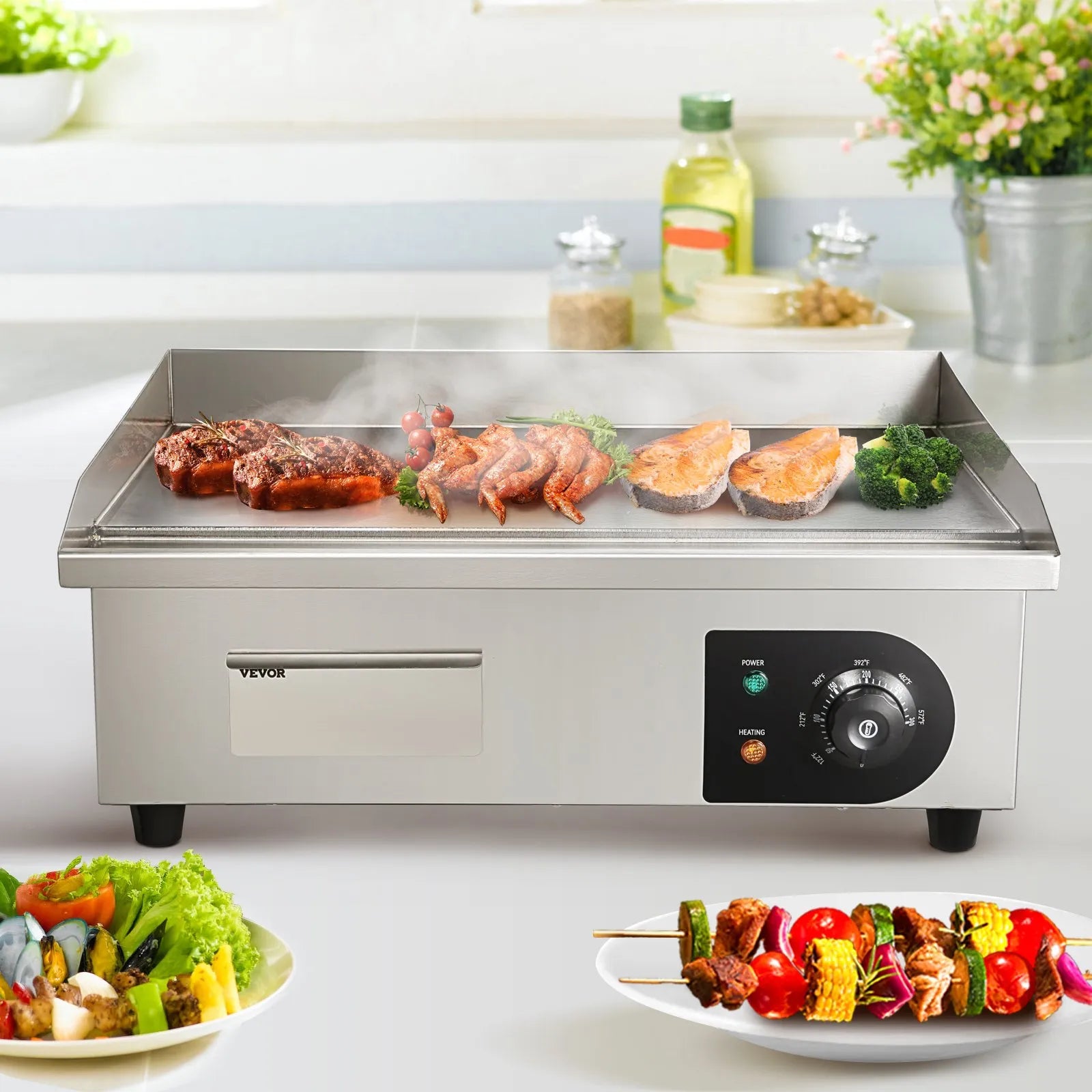 VEVOR 1600W 21" Commercial Electric Countertop Griddle Flat Top Grill Hot Plate