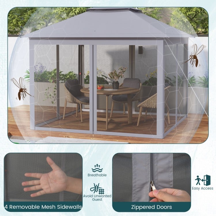 11 x 11 Feet 2-Tier Pop-Up Gazebo Tent Portable Canopy Shelter Carry Bag Mesh-Gray