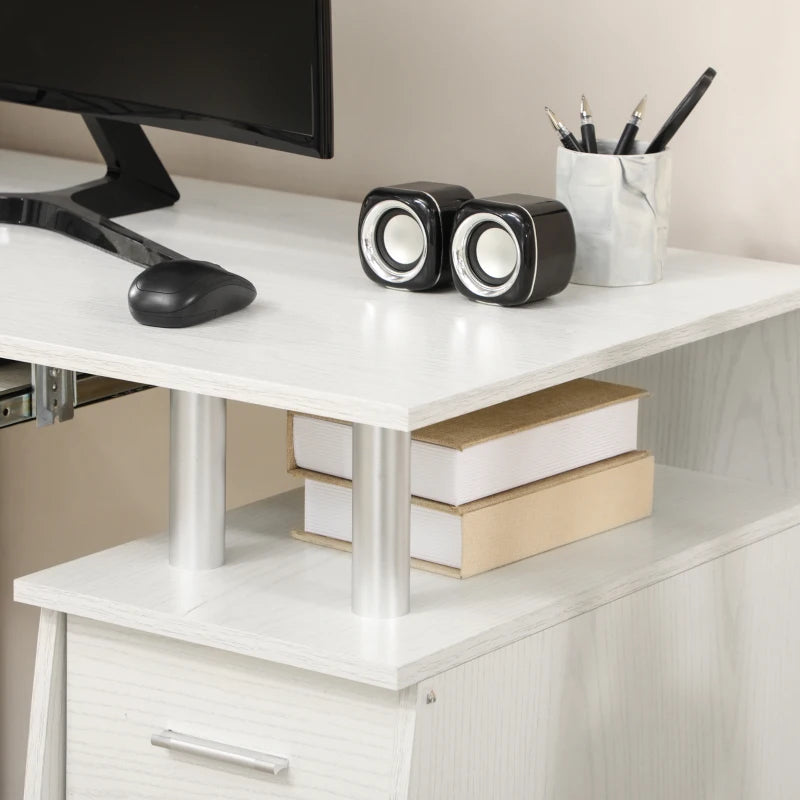 47" Computer Desk with Keyboard Tray and Storage Drawers, Home Office Workstation Table with Storage Shelves, White