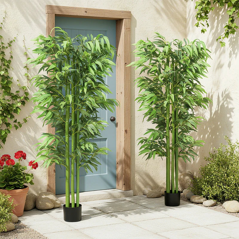 6FT Artificial Bamboo Trees Set of 2, Fake Plants with Nursery Pot for Indoor Decor