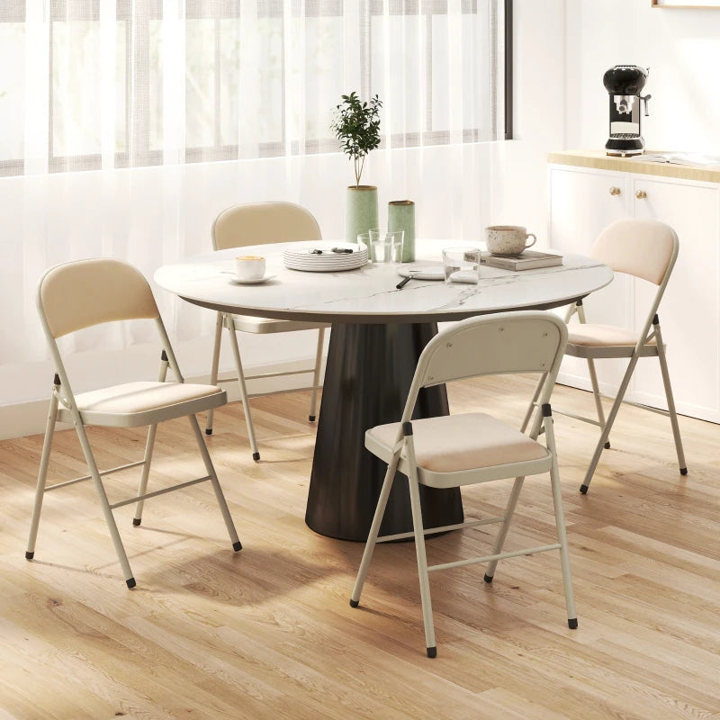 4 Pack Folding Chairs with Padded Seats, Velvet Portable Party Chairs with Steel Frame, Beige