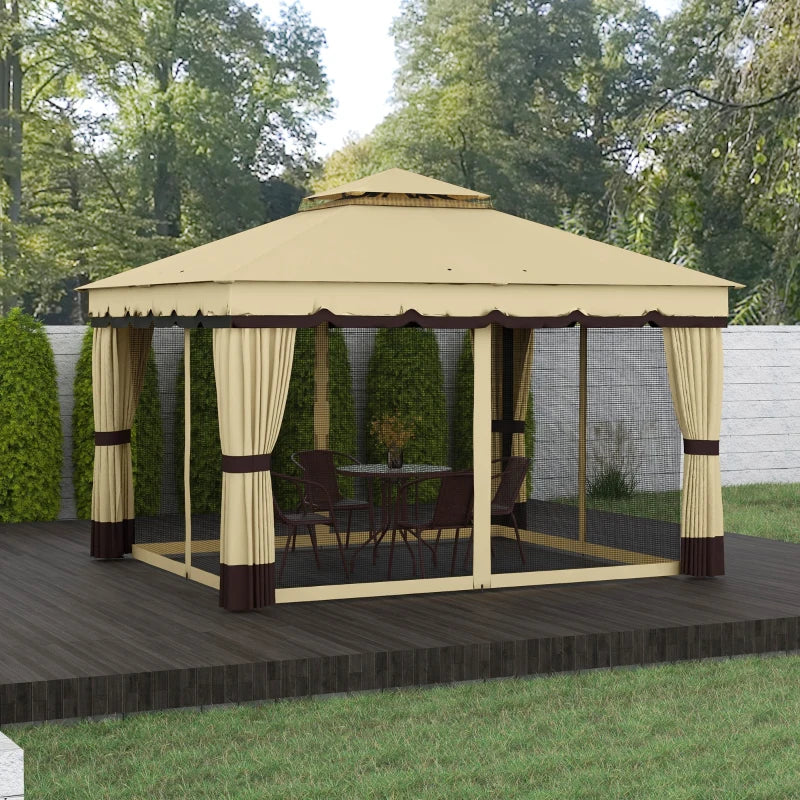 10' x 12' Double Roof Patio Gazebo Canopy, Outdoor Gazebo Shelter with Netting & Curtains, for Garden, Lawn and Deck