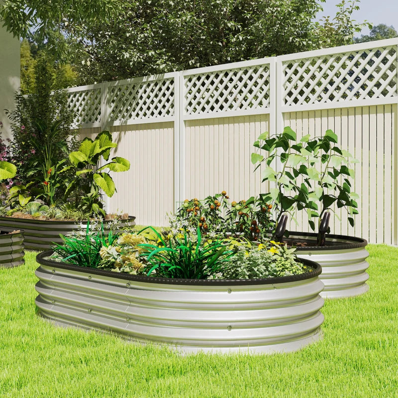 2Pcs Galvanized Raised Garden Bed, 5 x 3 x 1 ft Modular Metal Garden Beds with Rubber Strip Edging, Silver
