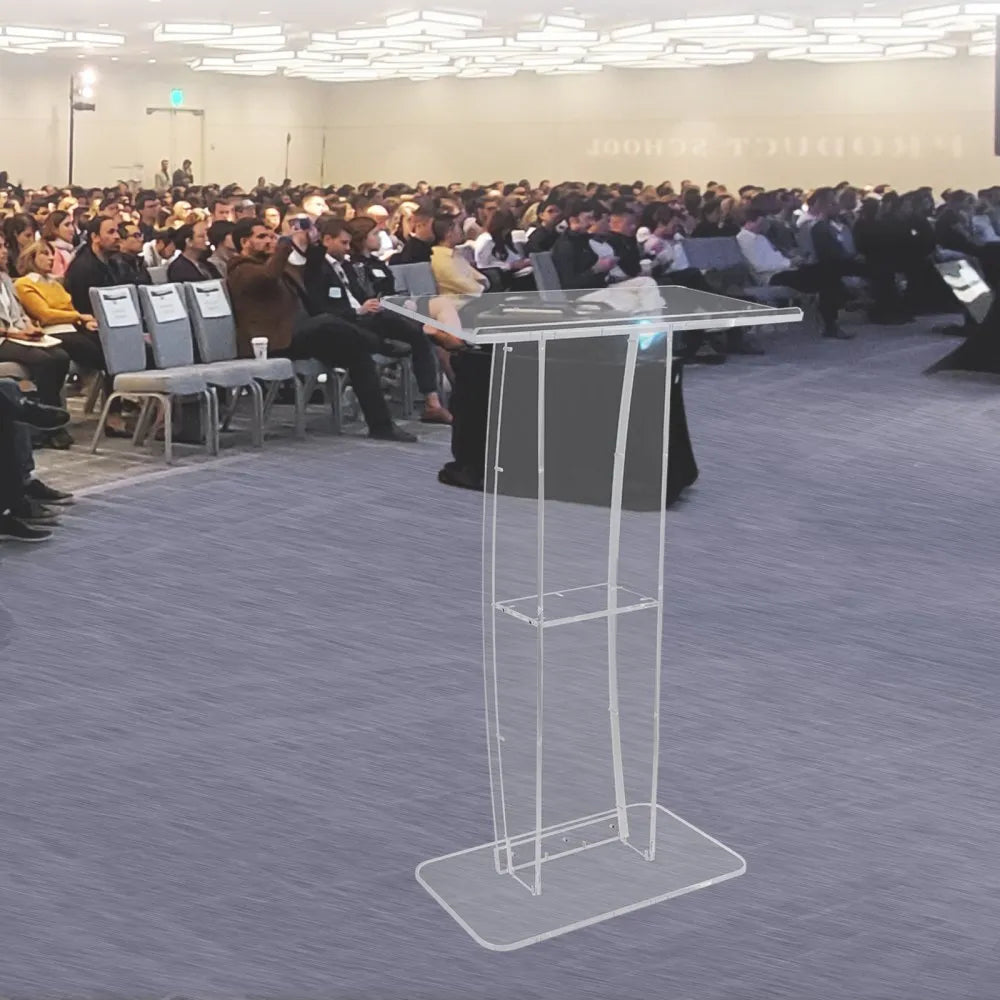 VEVOR Acrylic Podium, 47" Tall, Clear Acrylic Podium Stand with Wide Reading Surface & Storage Shelf, Floor-standing Clear Pulpits Acrylic for Church Office School