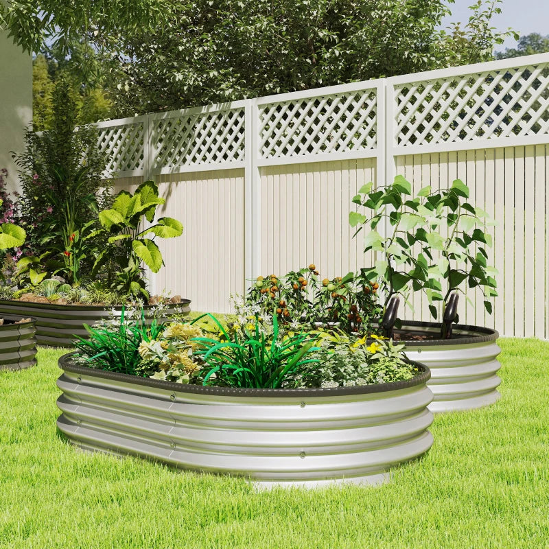 2Pcs Galvanized Raised Garden Bed, 4 x 3 x 1 ft Modular Metal Garden Beds with Rubber Strip Edging, Silver