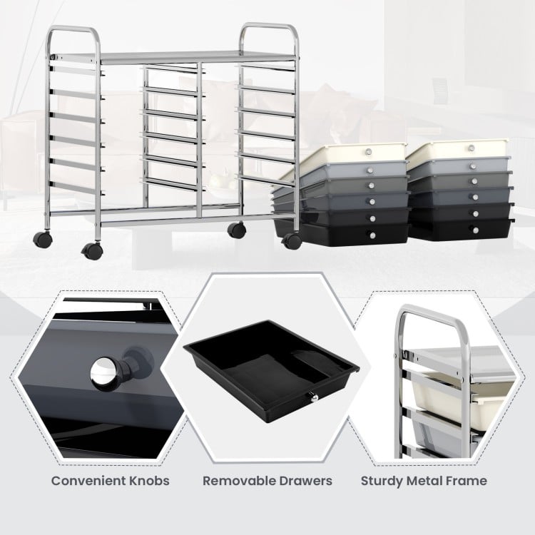 12 Drawers Rolling Storage Cart for Home and Office-Gradient Grey