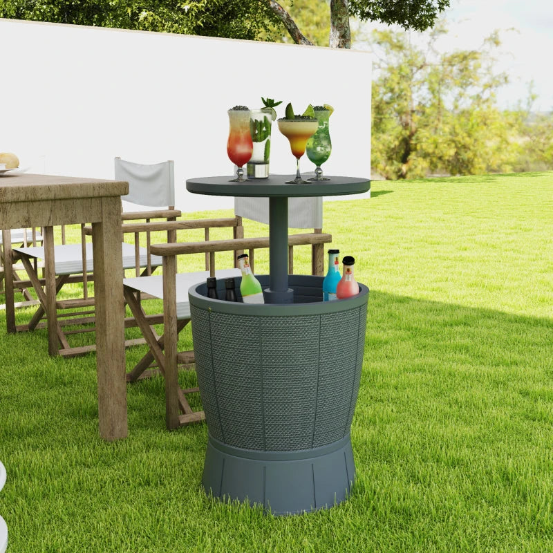 11 Gallon Patio Cooler Side Table, Outdoor Cooler Bar Table with Height Adjustable Top, Drainage Plug, Grey
