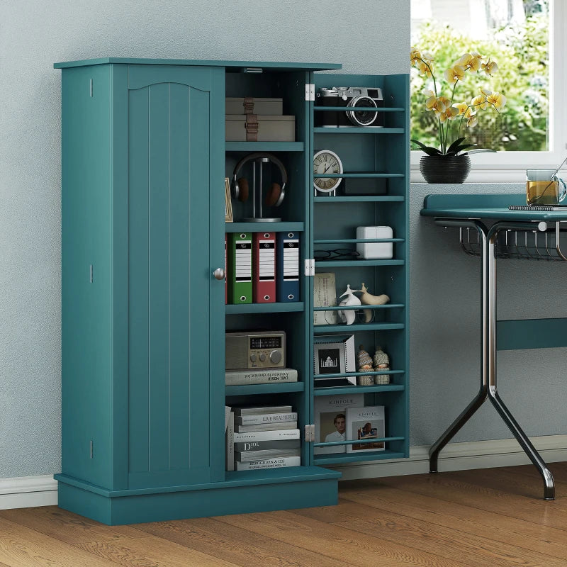 41" Storage Cabinet, 2-Door Kitchen Pantry Cabinet with 5-tier Shelving, 12 Spice Racks, Adjustable Shelves, Teal Blue