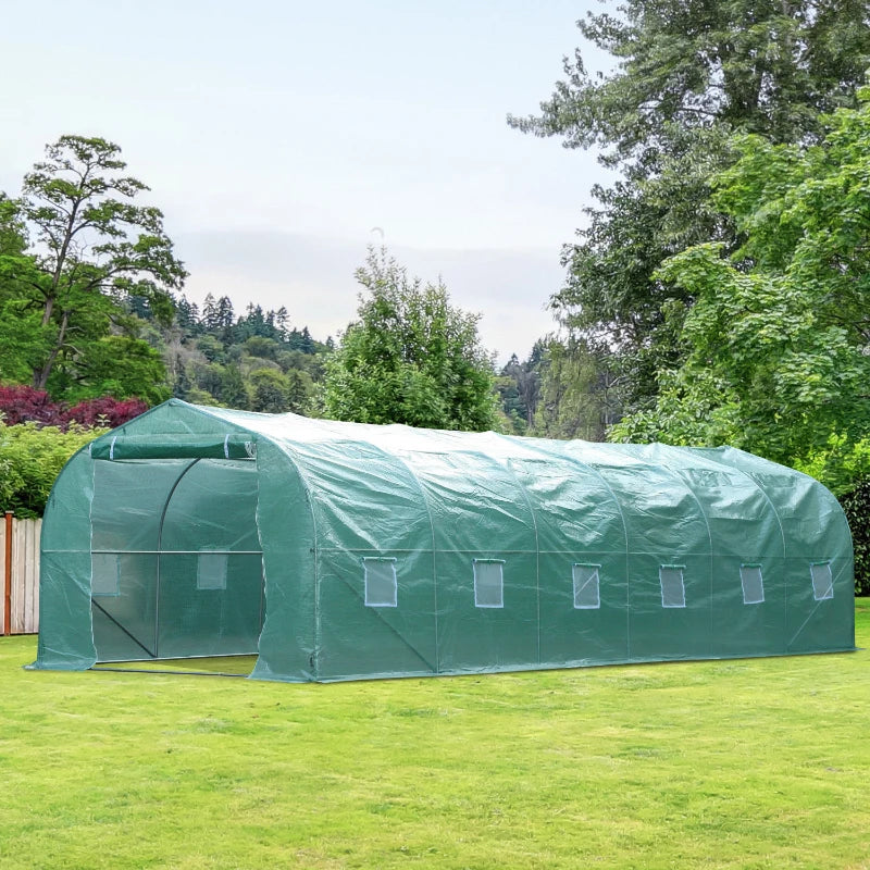 26' x 10' x 7' Large Steeple Walk-in Greenhouse Outdoor Garden Plant Seed Tunnel Grow Tent Steel Frame, Green