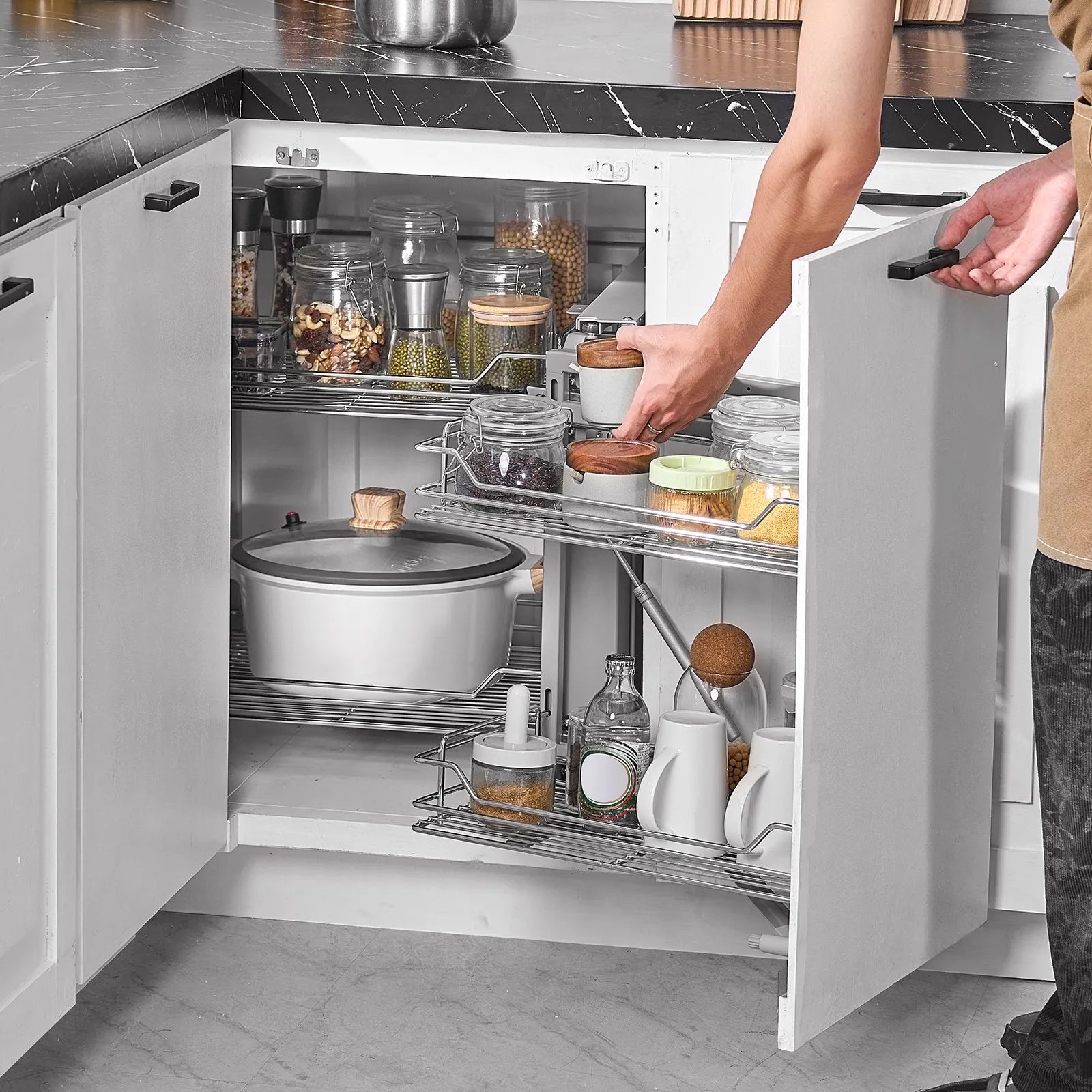 VEVOR 2 Tier Blind Corner Pull Out Organizer Chrome Kitchen Cabinet Basket