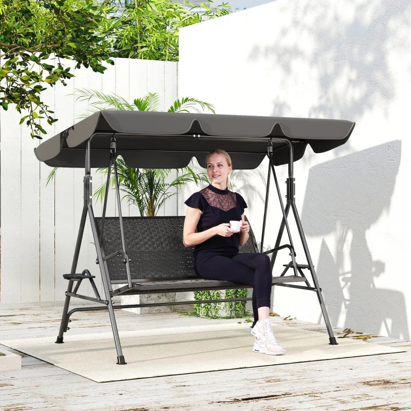 3-Seat Patio Swing Chair, Outdoor Canopy Swing Glider with Adjustable Shade, Grey
