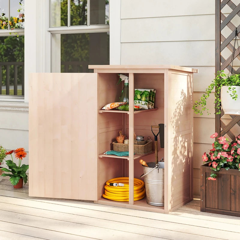 29.9"x21.7"x45.3"Garden Storage Shed with Asphalt Roof, Outdoor Storage Cabinet w/ Shelves, Natural
