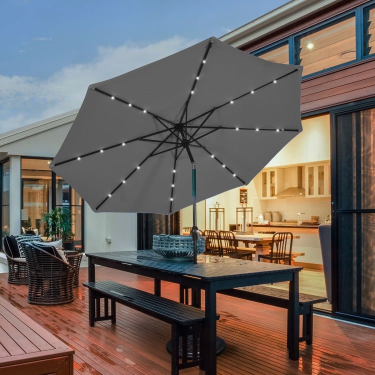 10 Feet Outdoor Patio Umbrella with Bright Solar LED Lights-Gray
