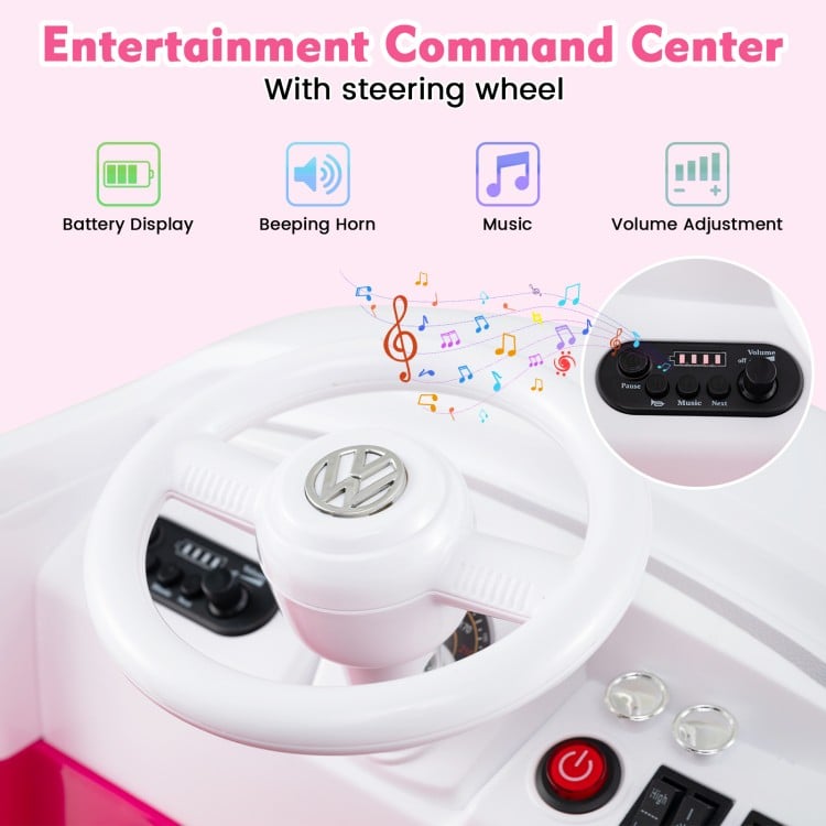 12V Ride On Car Licensed Volkswagen Ride-on Bus with Cup Holder and LED Headlights for 3+ Years Old-Pink