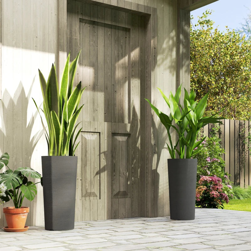 24" Tall Planters Set of 2, Indoor Outdoor Plastic Flower Pots with Inner Bucket and Drainage Holes, Dark Gray