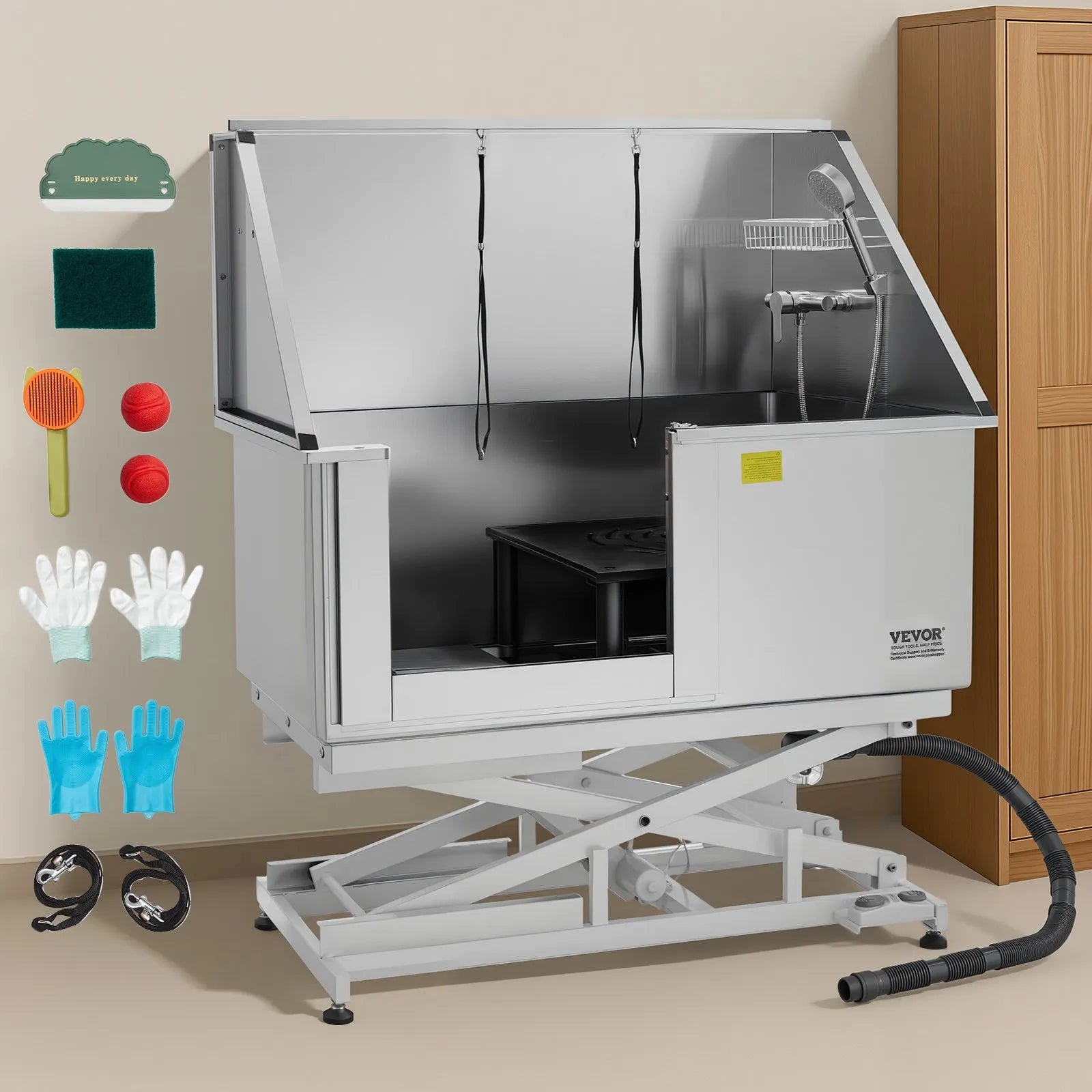 VEVOR 50inch Electric Dog Grooming Bath Tub Stainless Steel w Water Filter Left